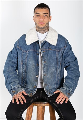 VINTAGE 80S ORIGINAL LEE SHEEPSKIN DENIM JACKET / S8393