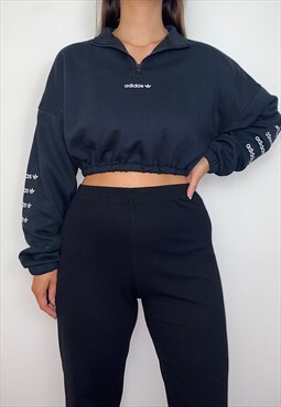 Reworked Adidas Black 1/4 Zip Cropped Sweatshirt