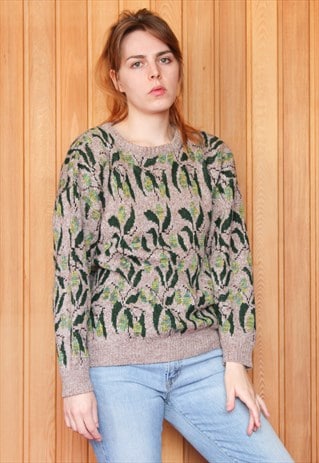 VINTAGE 1980S GREEN PATTERNED JUMPER