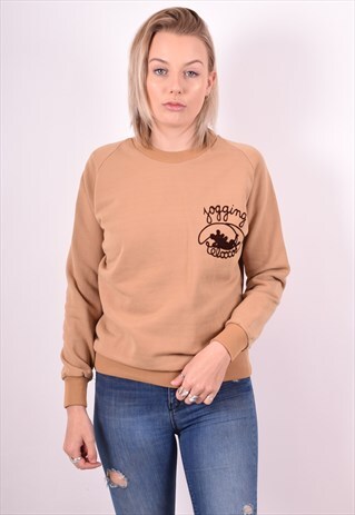 WOMENS VINTAGE SWEATSHIRT JUMPER MEDIUM BEIGE 90S