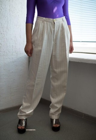 VINTAGE 80'S CREAM HIGH WAISTED TROUSERS