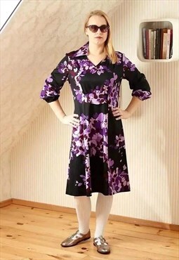 Black vintage dress with purple flowers