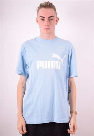 PUMA MENS VINTAGE T-SHIRT TOP LARGE BLUE 90S
