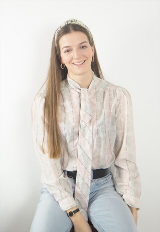 VINTAGE LIGHT PRINT 80'S BLOUSE