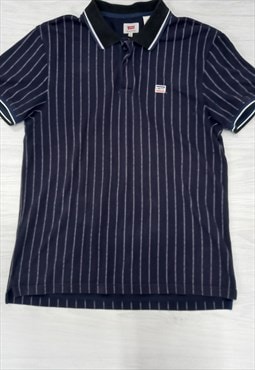 Polo Shirt Navy Blue Striped Short Sleeve 