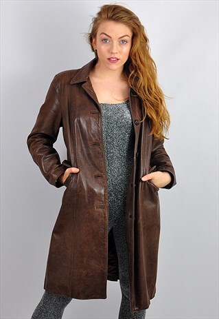 Vintage 90s Oversized Brown Leather Jacket | Club Vintage | ASOS ...