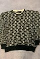 VINTAGE KNITTED JUMPER ABSTRACT PATTERNED GRANDAD SWEATER