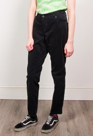 VINTAGE 90'S BLACK CORD HIGH WAIST TROUSERS