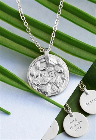 SILVER PERSONALISED NAME ROSE COIN NECKLACE WITH MESSAGE