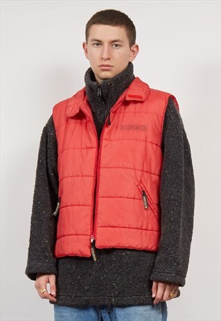 VINTAGE 90'S NAPAPIJRI RED PUFFER GILET