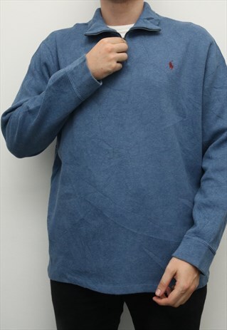 RALPH LAUREN - BLUE EMBROIDERED QUARTER ZIP JUMPER - XXLARGE