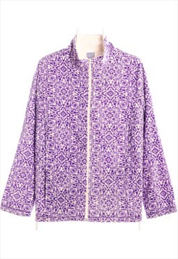 Laura Scott 90's Zip Up Crazy Patterned Fleece Large Purple