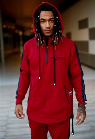 MAROON STRIPE PANEL TRACKSUIT HOODIE WITH ZIP DETAIL