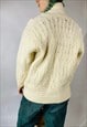 VINTAGE SIZE S WOOL MIX CHUNKY KNITTED CARDIGAN IN CREAM