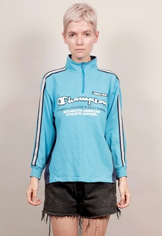 80'S VINTAGE CHAMPION BLUE ZIP UP SWEATER