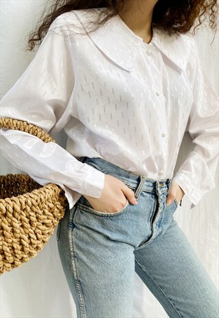 VINTAGE 80S LUXE SATIN HAUTE BOHEME WHITE BLOUSE TOP