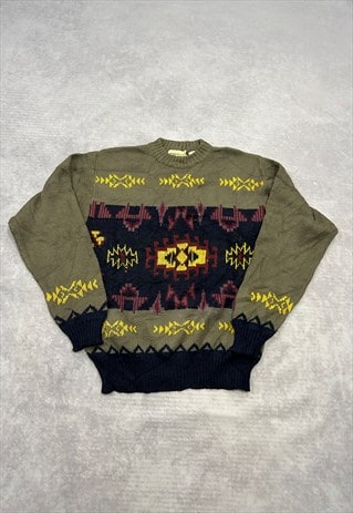 VINTAGE KNITTED JUMPER ABSTRACT PATTERNED KNIT SWEATER