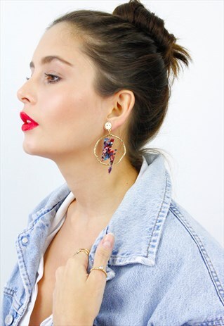 GOLD PERSPEX LIGHTNING BOLT HOOP EARRINGS