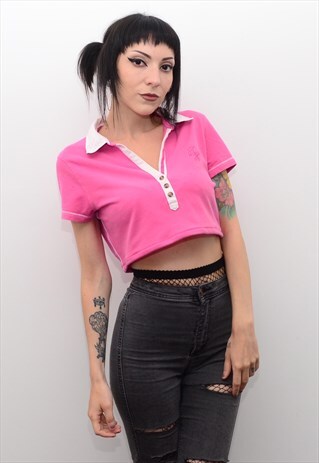 Y2K REWORKED TOMMY HILFIGER PINK CROPPED POLO SHIRT