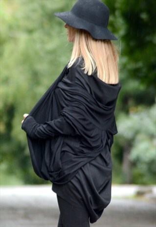 ASYMMETRIC BLACK VEST / OVERSIZE TOP / MAXI BLACK TUNIC/