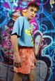 TIE-DYE FLEECE SHORTS HANDMADE GRADIENT OVERALLS IN RED 