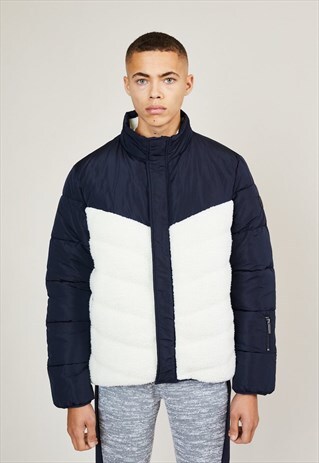 NAVY CONTRAST SHERPA PUFFER JACKET