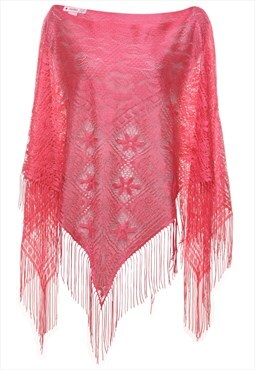 Vintage Pink Lace Bell Sleeved Fringed Top - L