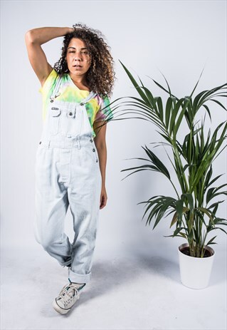 VINTAGE DUNGAREES IN BLUE AND WHITE STRIPED DENIM