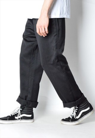 VINTAGE 90S BLACK MINIMALIST WOOL BLEND PANTS