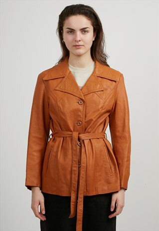VINTAGE BROWN LEATHER TRENCH JACKET