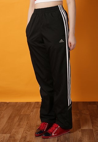 ADIDAS BLACK THREE STRIPE TRACKTROUSERS