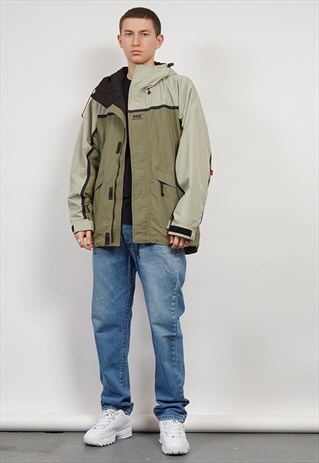 VINTAGE 90'S HELLY HANSEN KHAKI WATERPROOF JACKET