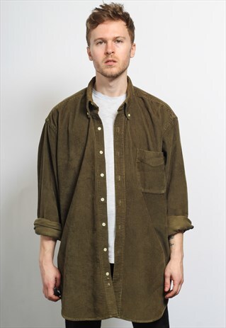 VINTAGE CORDUROY CORD SHIRT GREEN