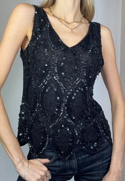 Vintage Y2k Sequin Top Black Evening Party