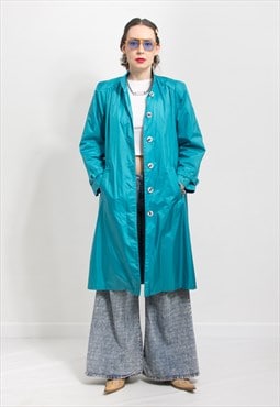 Vintage 80's/90's trench in turquoise belted light coat S/M
