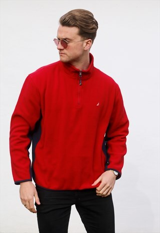 NAUTICA 1/4 ZIP USA LUST RED FLEECE SWEATSHIRT