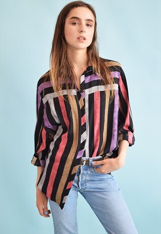 80'S RETRO STRIPED OVERSIZED DADS SHIRT TOP