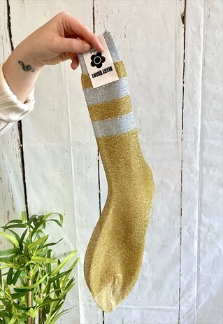 VINTAGE GOLD & SILVER STRIPED GLITTER SHIMMER 60'S SOCKS
