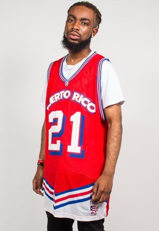 90'S VINTAGE PUERTO RICO RED JERSEY BASKETBALL V-NECK VEST
