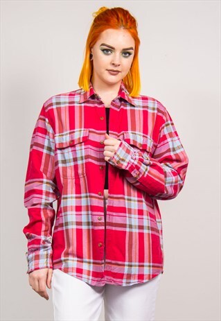 VINTAGE 90'S RED CHECKED LONG SLEEVE FLANNEL SHIRT