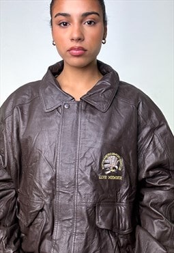 Brown Vintage Members Club Leather Jacket Coat