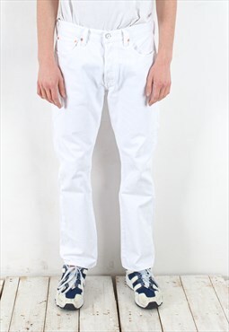 Vintage Men's 501 W33 L32 Jeans Denim Pants Trousers White