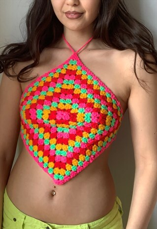 HANDMADE REWORKED CROCHET 90S Y2K HANDKERCHIEF FESTIVAL TOP