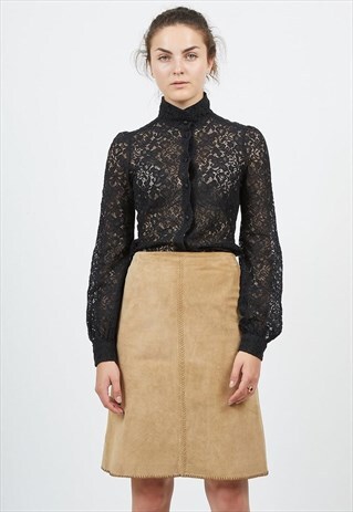 VINTAGE BLACK LONG SLEEVE SEE THROUGH LACE SHIRT