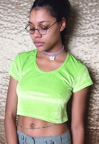 VELVET NEON GREEN CROP TOP