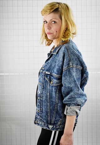 VINTAGE 80S GUESS BY GEORGES MARCIANO ACID WASH DENIM JACKET