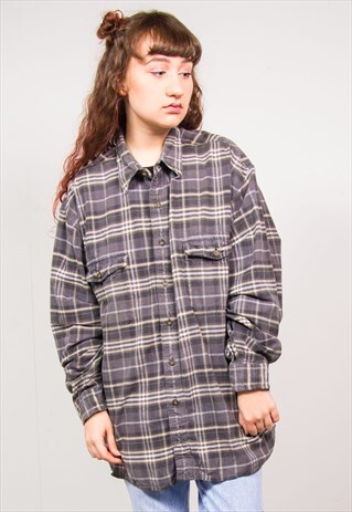 VINTAGE 90'S GREY CHECKED FLANNEL SHIRT