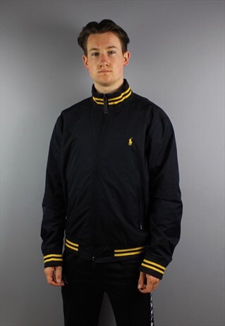 VINTAGE POLO RALPH LAUREN BOMBER JACKET IN NAVY WITH EMBROID