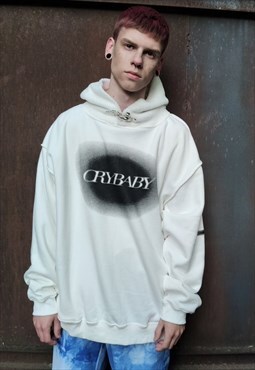 Cry-baby hoodie fleece premium graffiti pullover white cream