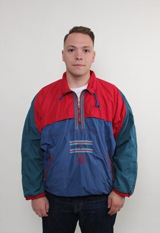 VINTAGE 80S MULTICOLOR ANORAK JACKET, RED BLUE SPORT WEAR